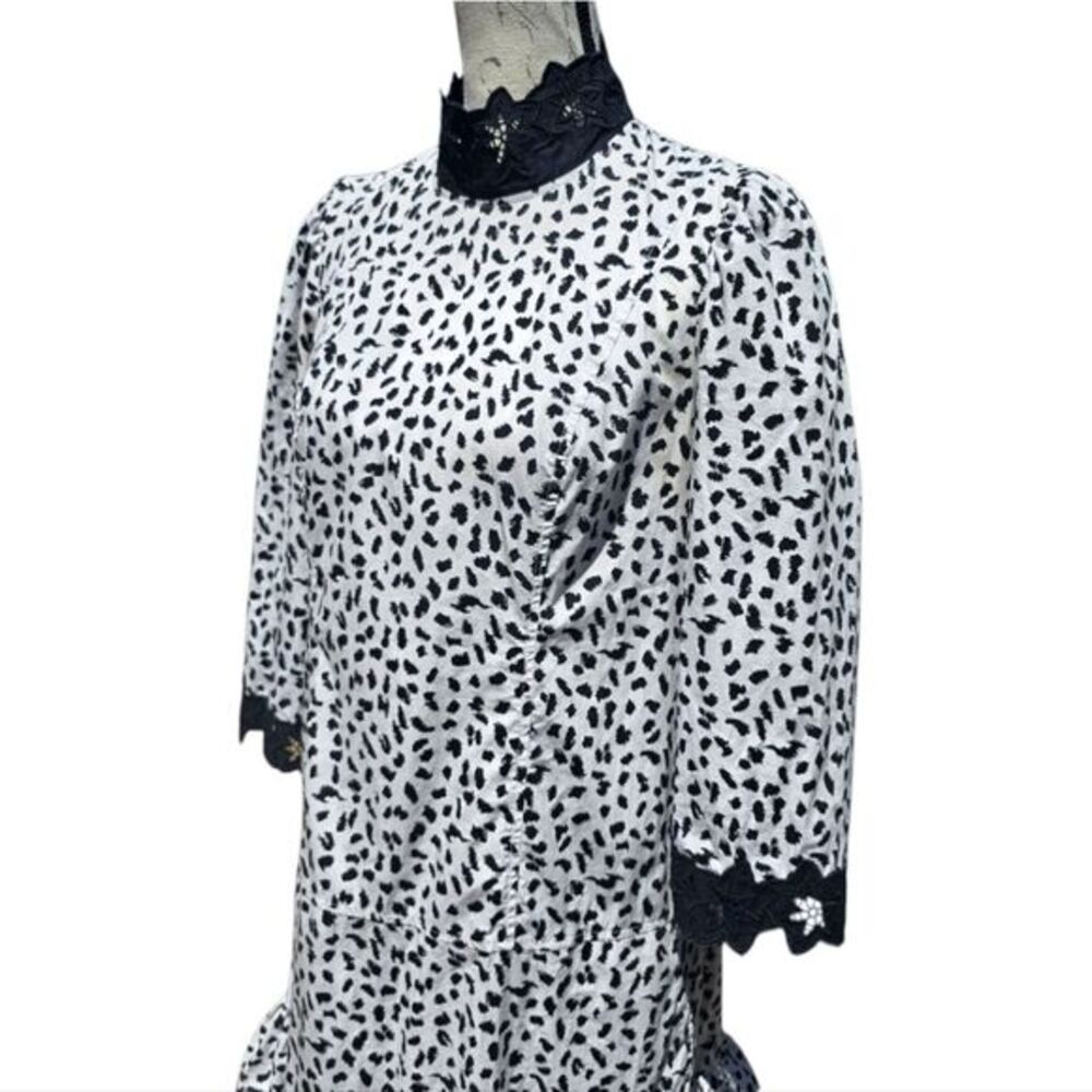 Rebecca Taylor La Voe Jaguar Print Dress in Sand White Black Eyelet Size Small - Picture 7 of 15